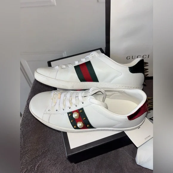 Gucci Ace pearl studded sneakers size 37.5 EU - Picture 7 of 10